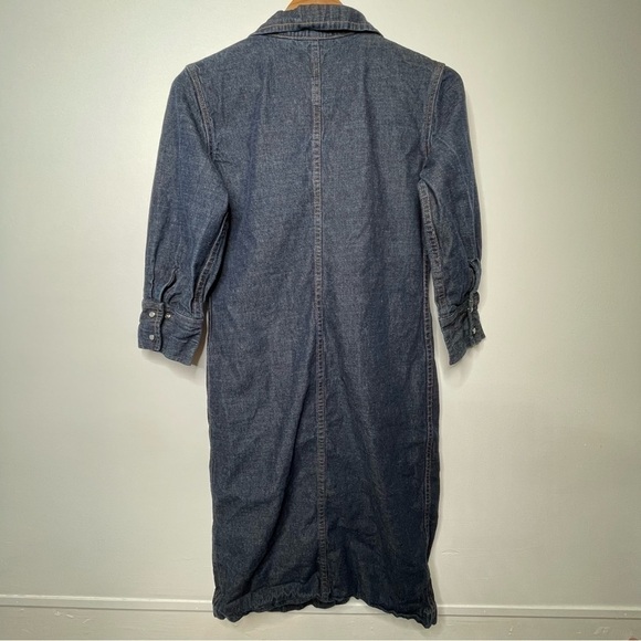 💫 Denim Dark Wash Long Sleeve Shirt Snap Button Down Midi Jean Dress - Picture 4 of 5